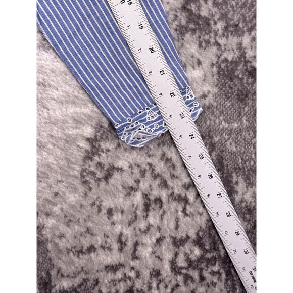 Sezane Top 38 / US 6 Womens Tracy Blouse Blue Striped Scallop Hem Eyelet Tie - Picture 5 of 8